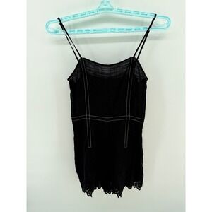 ZARA Black Topstitch Jumpsuit Romper Sz Small Eyelet Lace Boho Artsy Chic Modern
